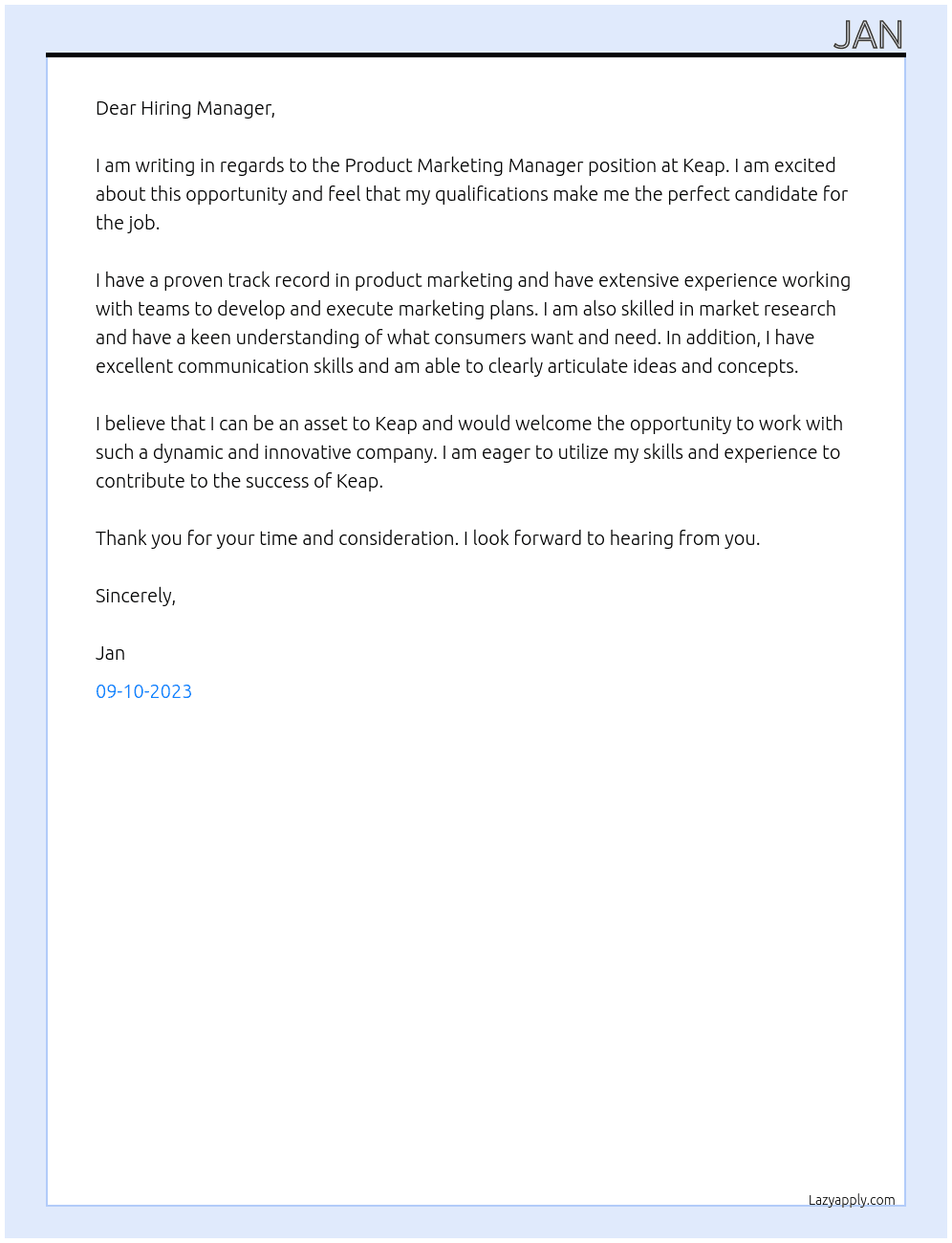 Product Marketing Manager At Keap Cover Letter