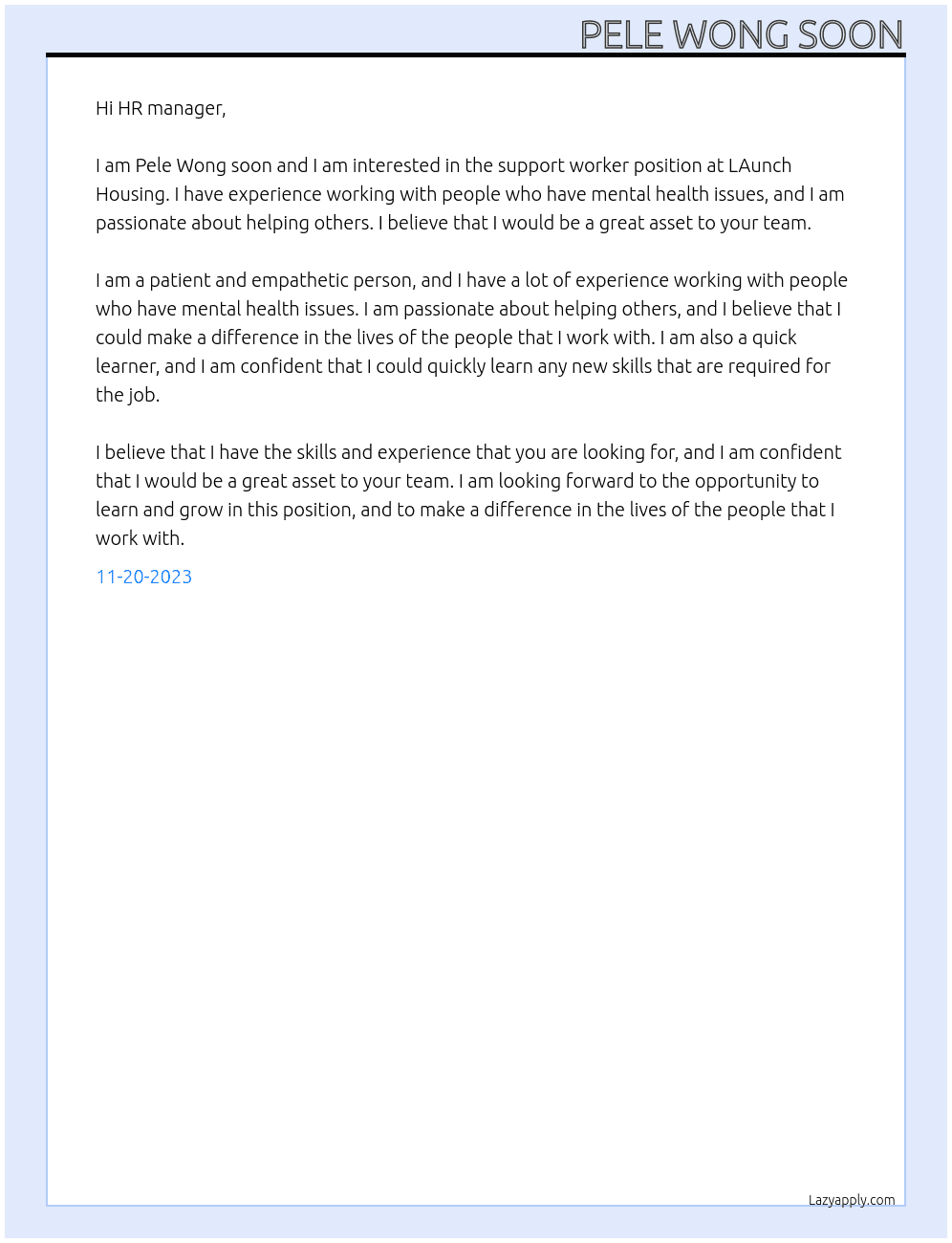 support worker At LAunch Housing  Cover Letter