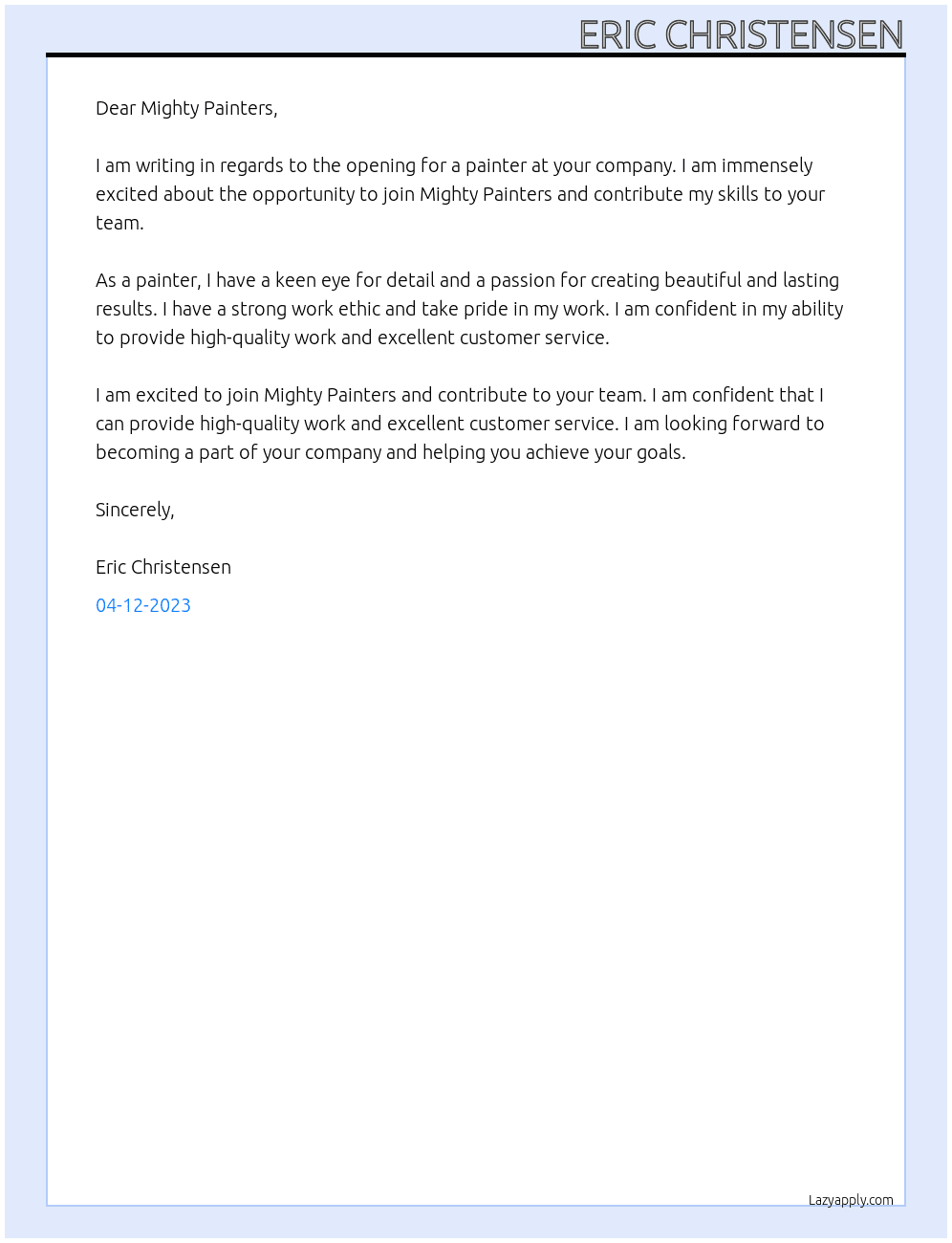 Painter At Mighty Painters Cover Letter