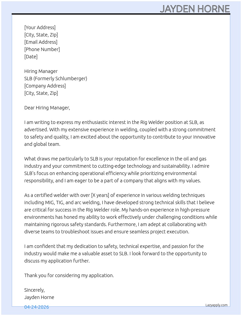Cover letter for rig welder - LazyApply