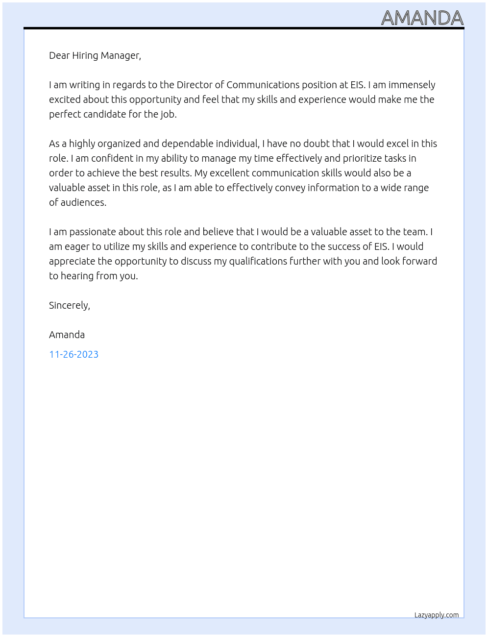 Director of communications At EIS Cover Letter