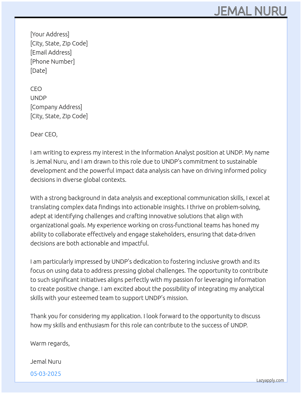 Cover letter for information analyst - LazyApply