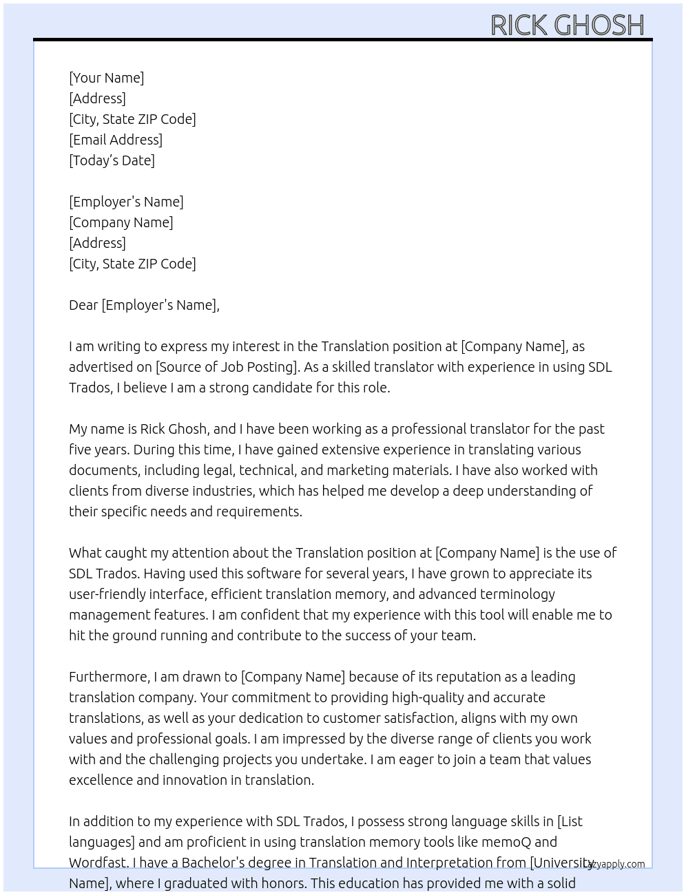 Translation  At Translation  Cover Letter