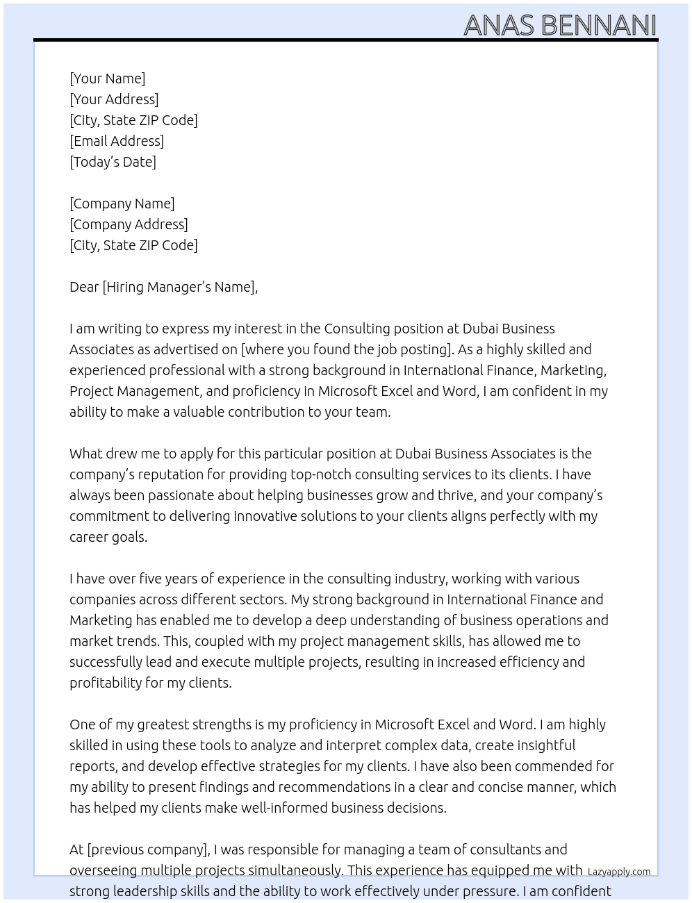 consulting  At Dubai business associates Cover Letter