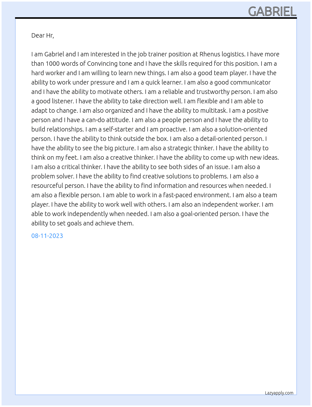 Job trainer At Rhenus logistics  Cover Letter