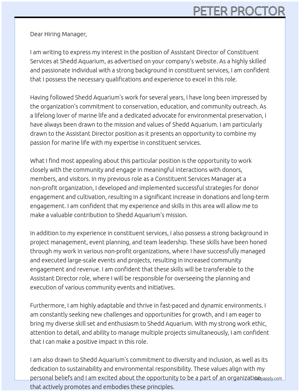 Cover letter for assistant director, constituent services - LazyApply