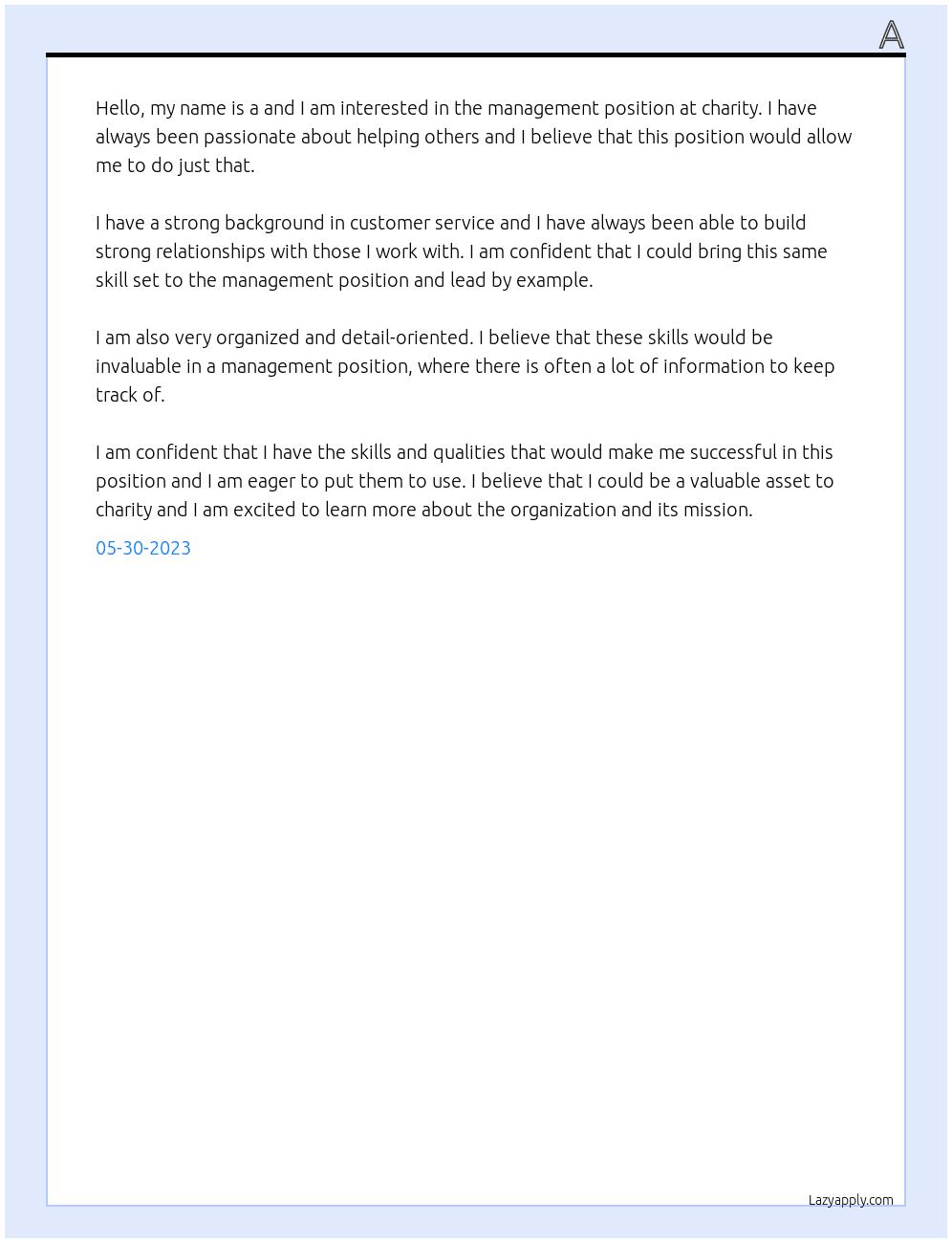 management At charity Cover Letter