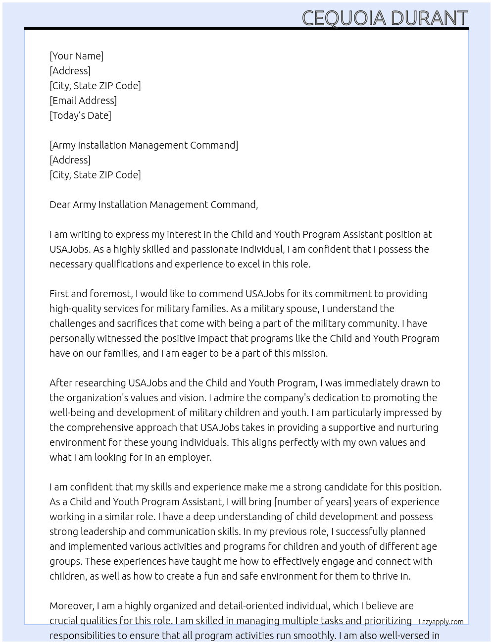 Child and Youth Program Assistant At USAJobs Cover Letter