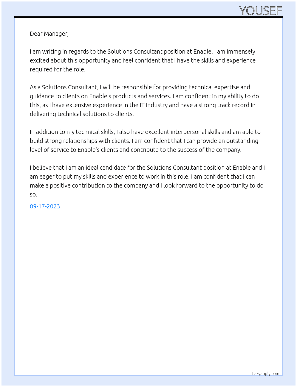 Solutions Consultant At Enable Cover Letter