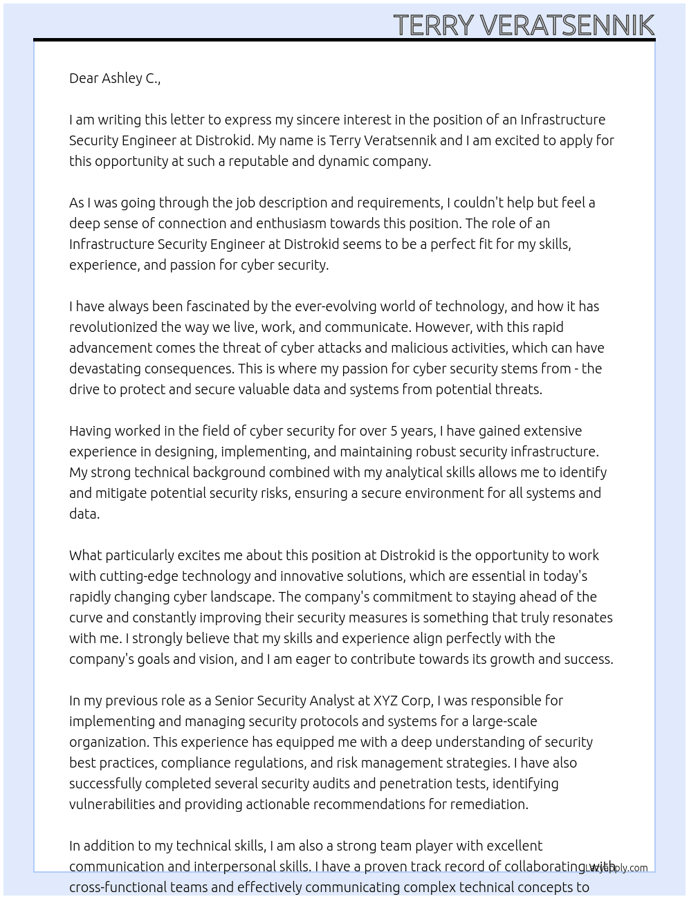 Infrastructure Security Engineer At Distrokid Cover Letter