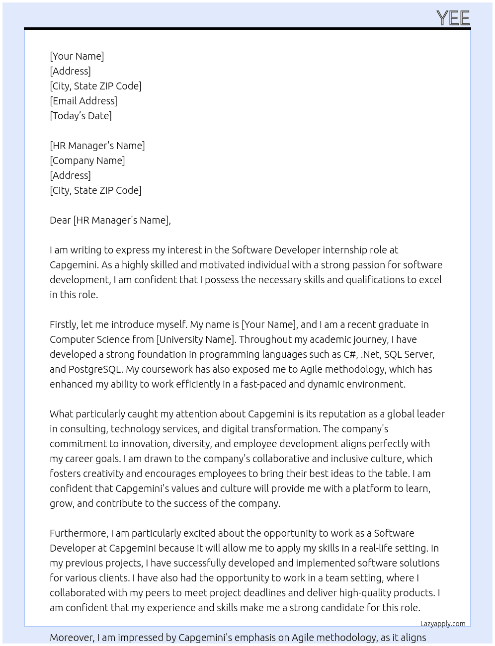 software develope At Capagemini Cover Letter