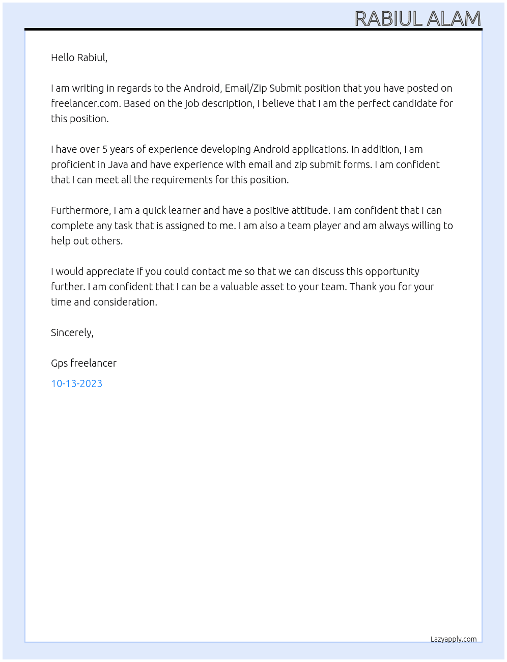 Android, Email/Zip SubmitAndroid, Email/Zip Submit At Rabiul Cover Letter