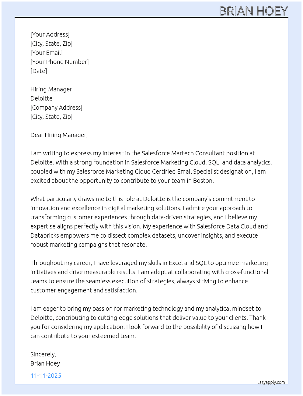 Cover letter for salesforce martech consultant - LazyApply