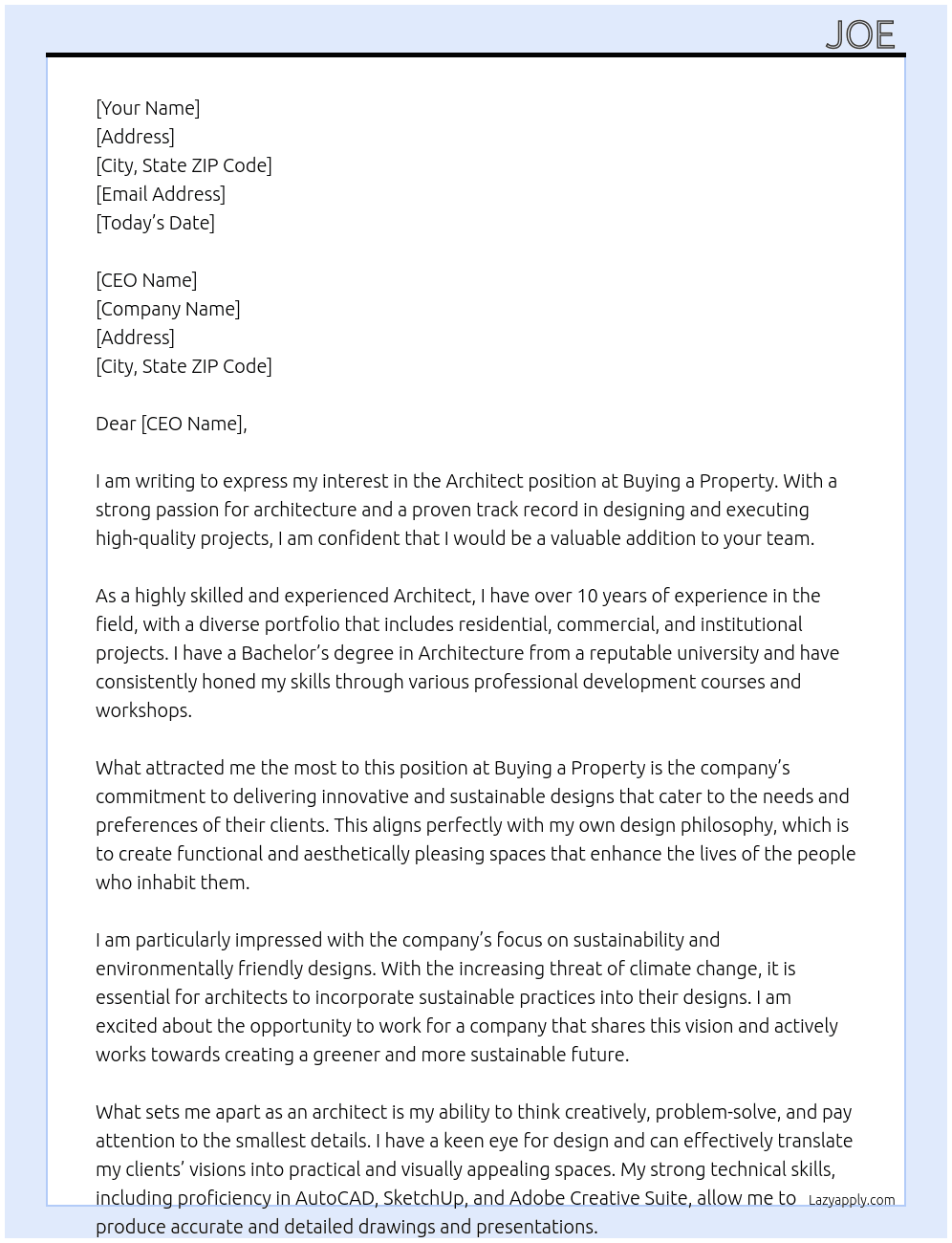 Architect At Buying a Property Cover Letter