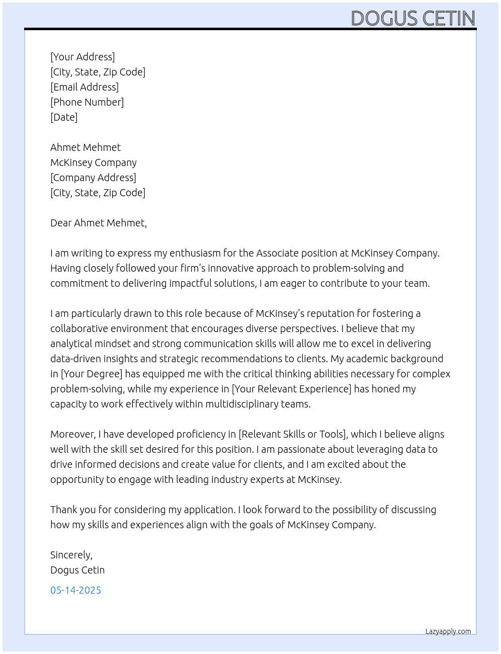 Associate At McKinsey Company Cover Letter