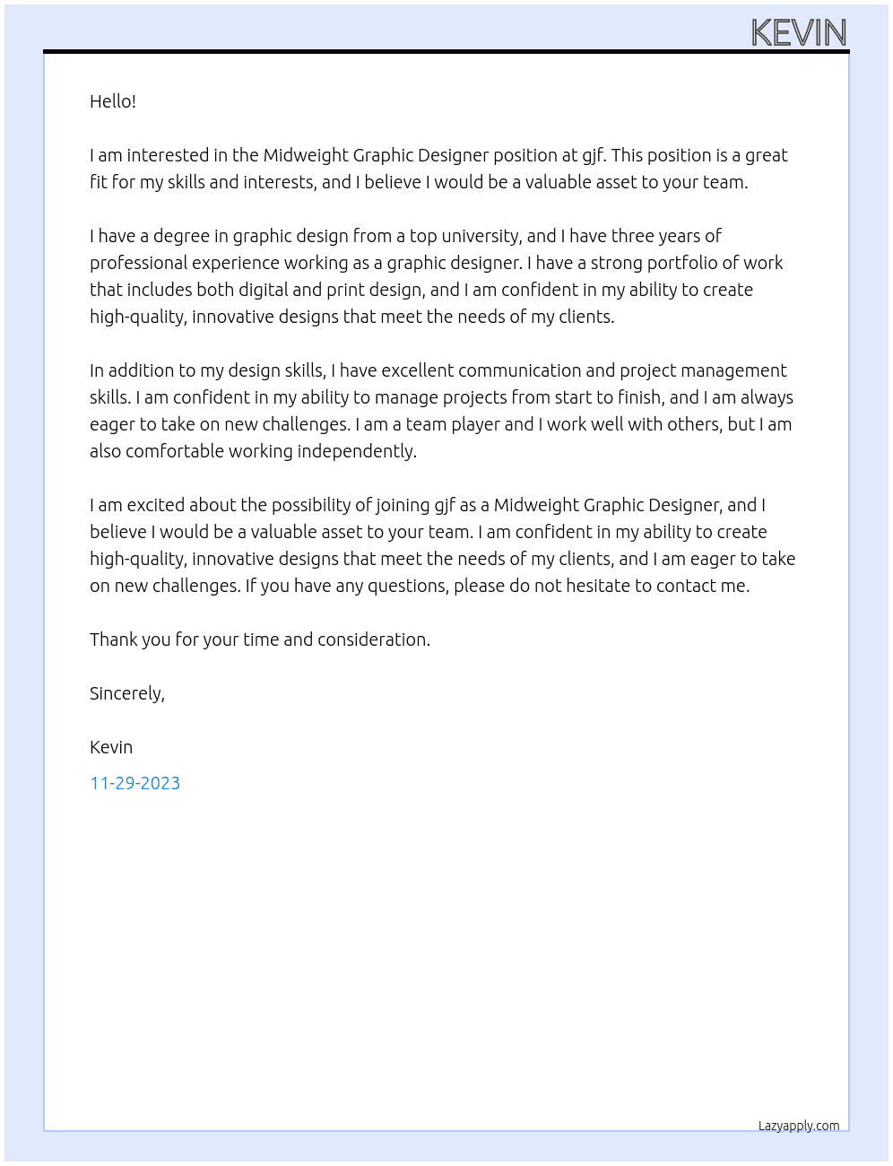 Midweight Graphic Designer At gjf Cover Letter