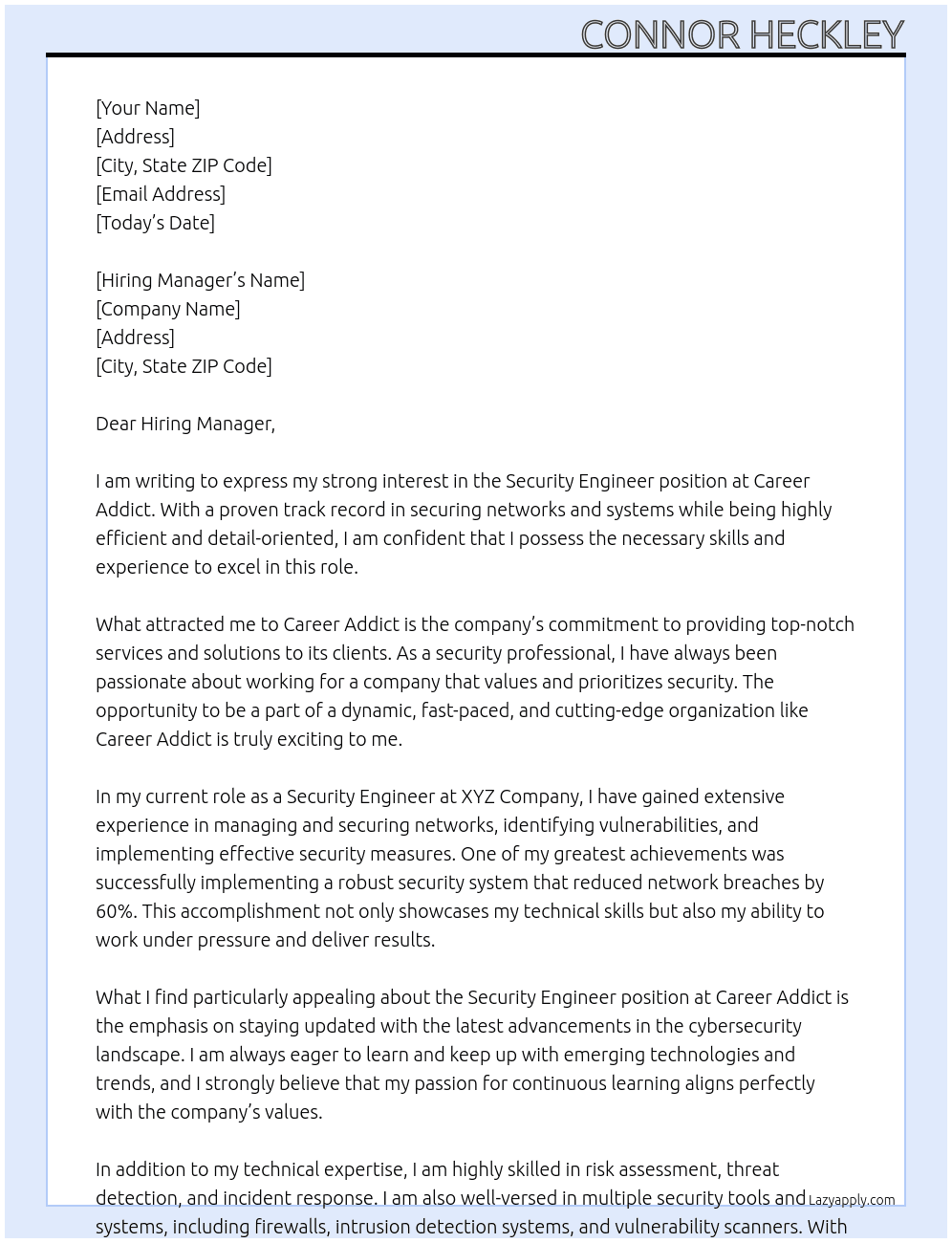 Security Engineer At Career Addict Cover Letter