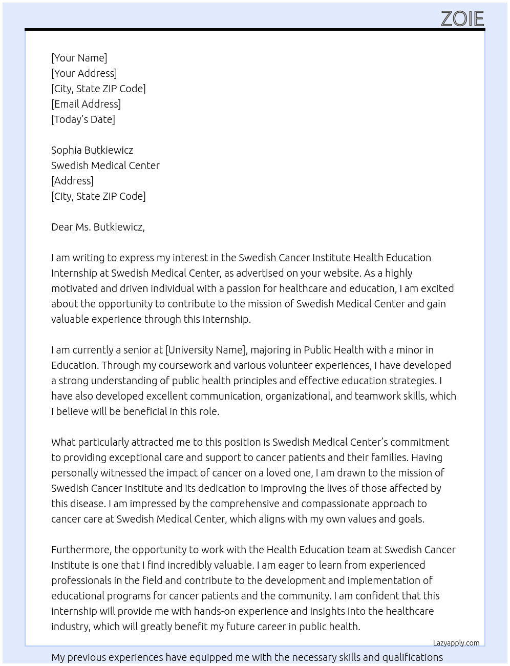 Swedish Cancer Institute Health Education Internship At Swedish Medical Center Cover Letter