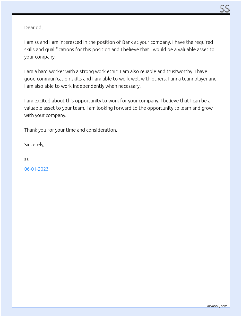 Bank At dd Cover Letter