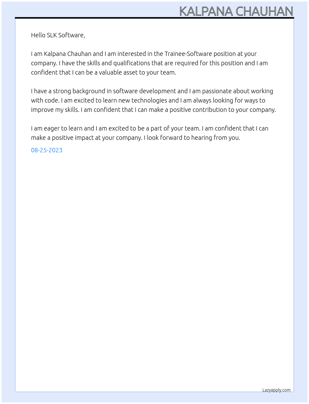 Trainee-Software At SLK Software Cover Letter