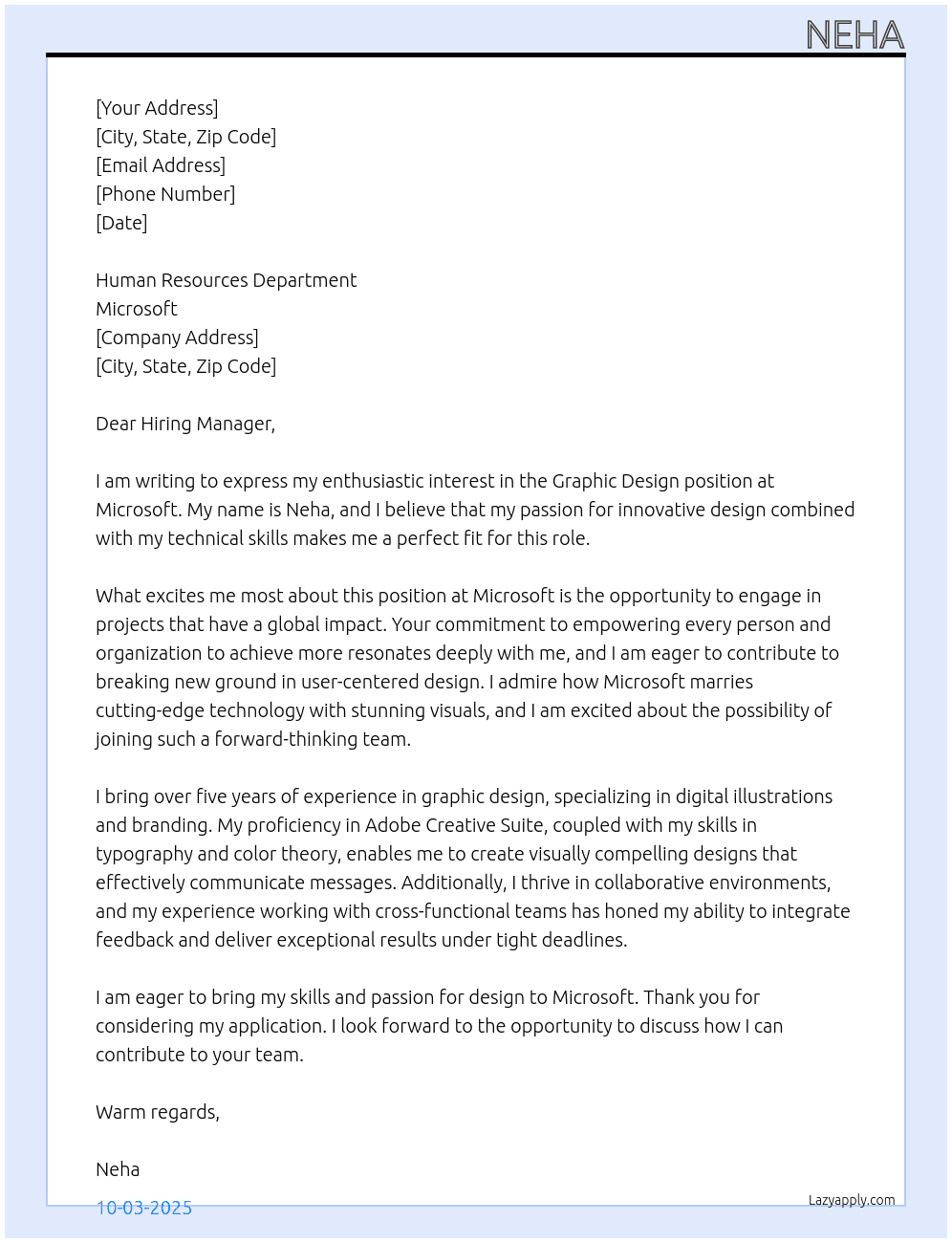 Graphic design  At Microsoft  Cover Letter