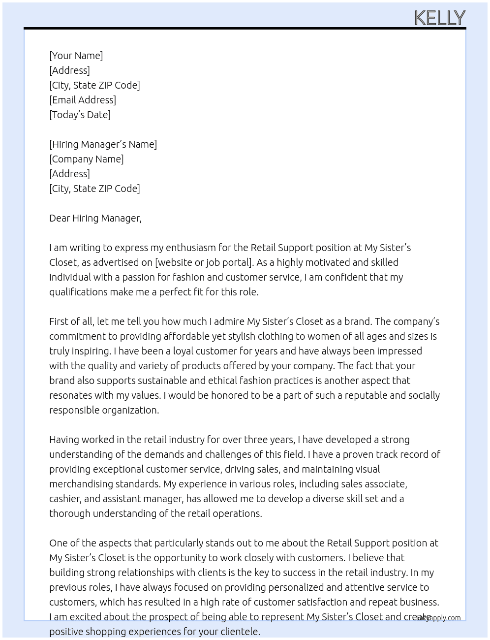 Retail support At My Sister's Closet Cover Letter