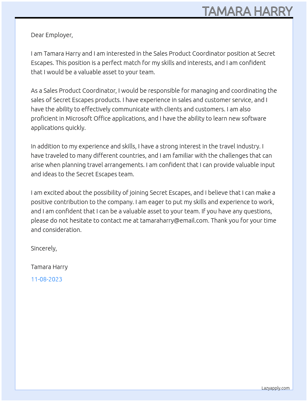 Sales Product Coordinator At Secret Escapes Cover Letter