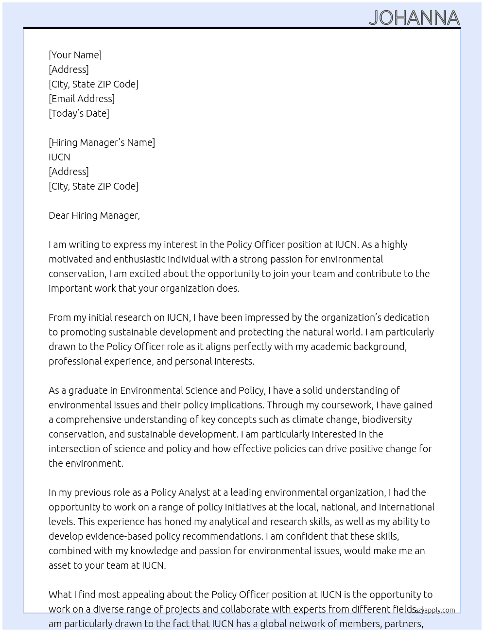 Policy Officer At IUCN Cover Letter