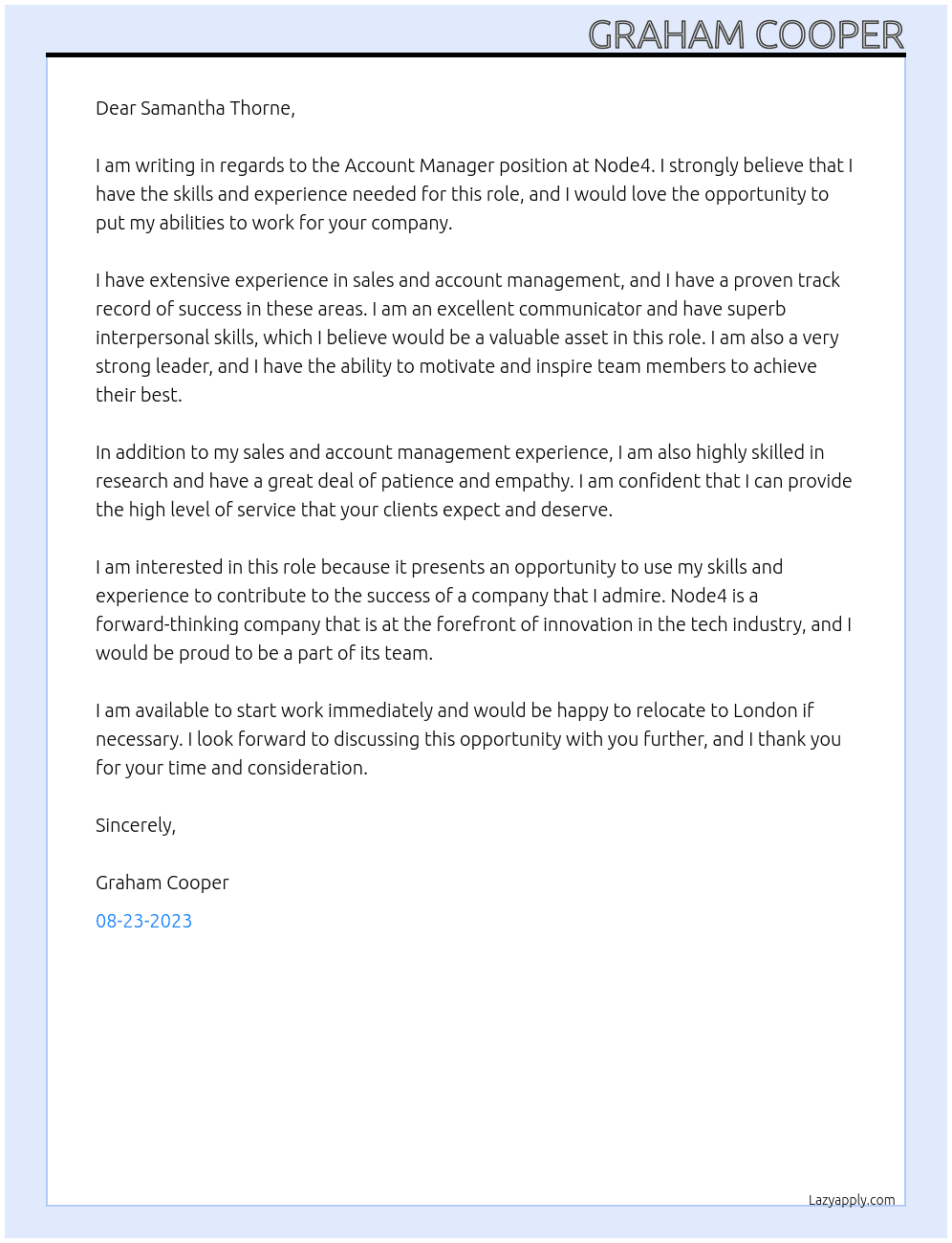 Account Manager At Node4 Cover Letter