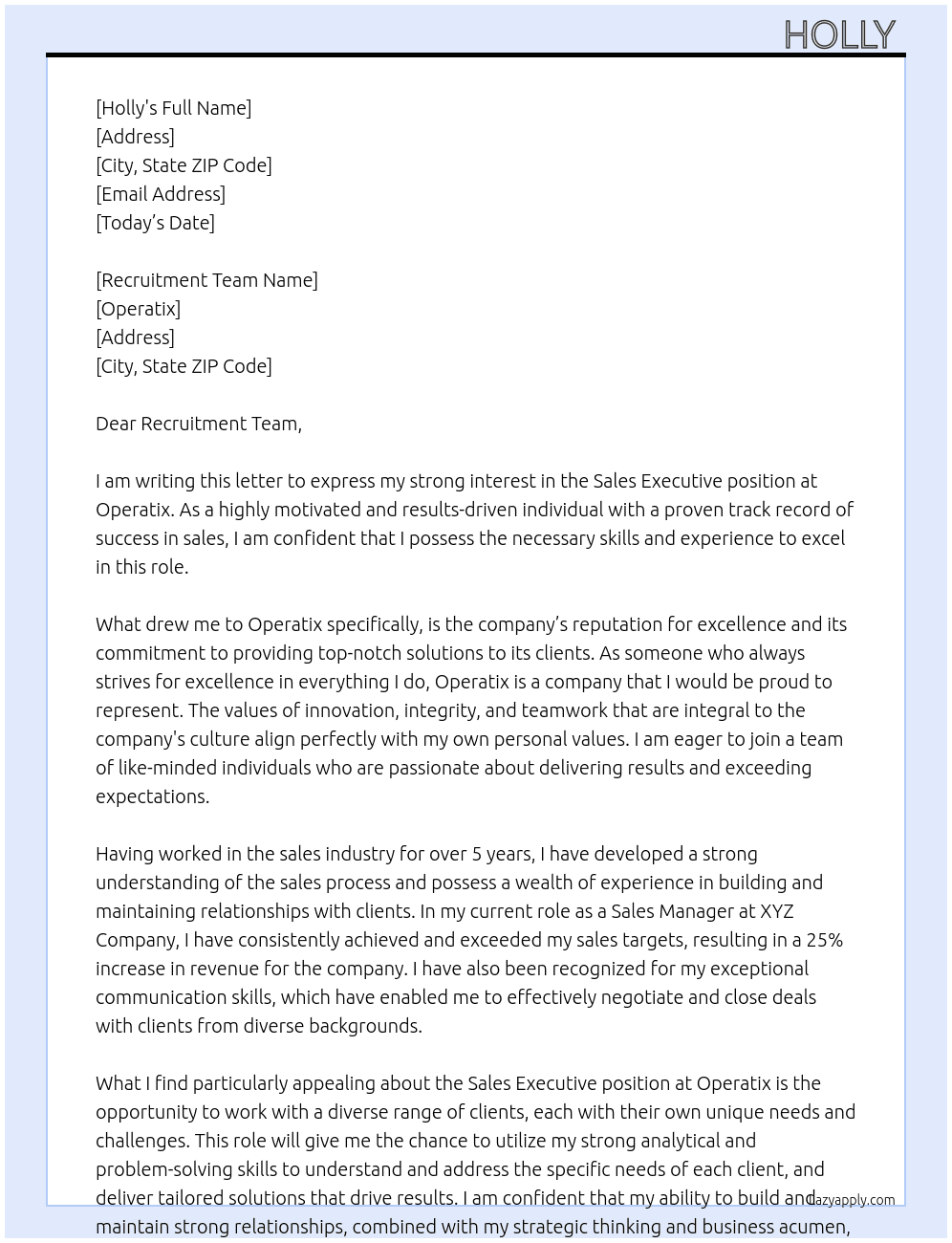 Sales executive At Operatix  Cover Letter