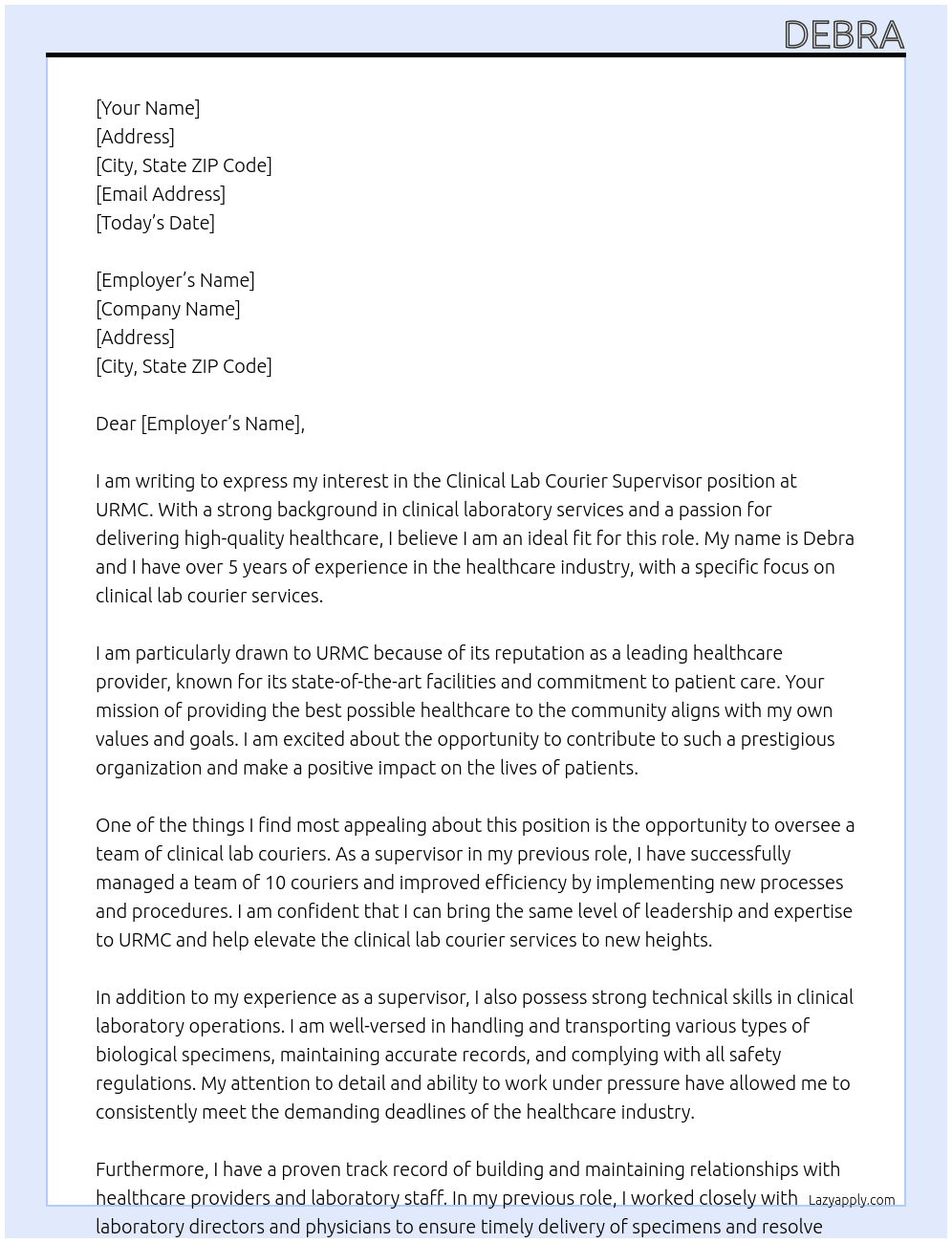 Clinical lab courier  At URMC Cover Letter