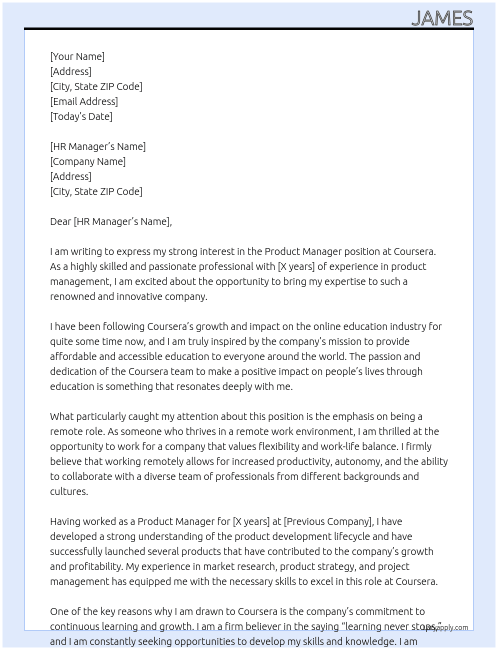 Product Manager At Coursera Cover Letter
