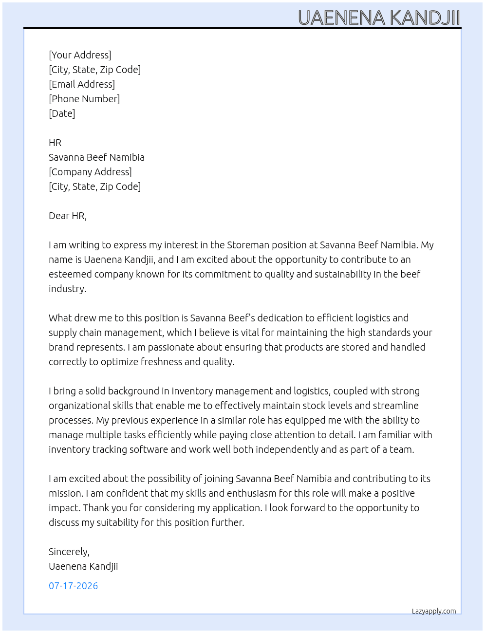 Cover letter for storeman - LazyApply