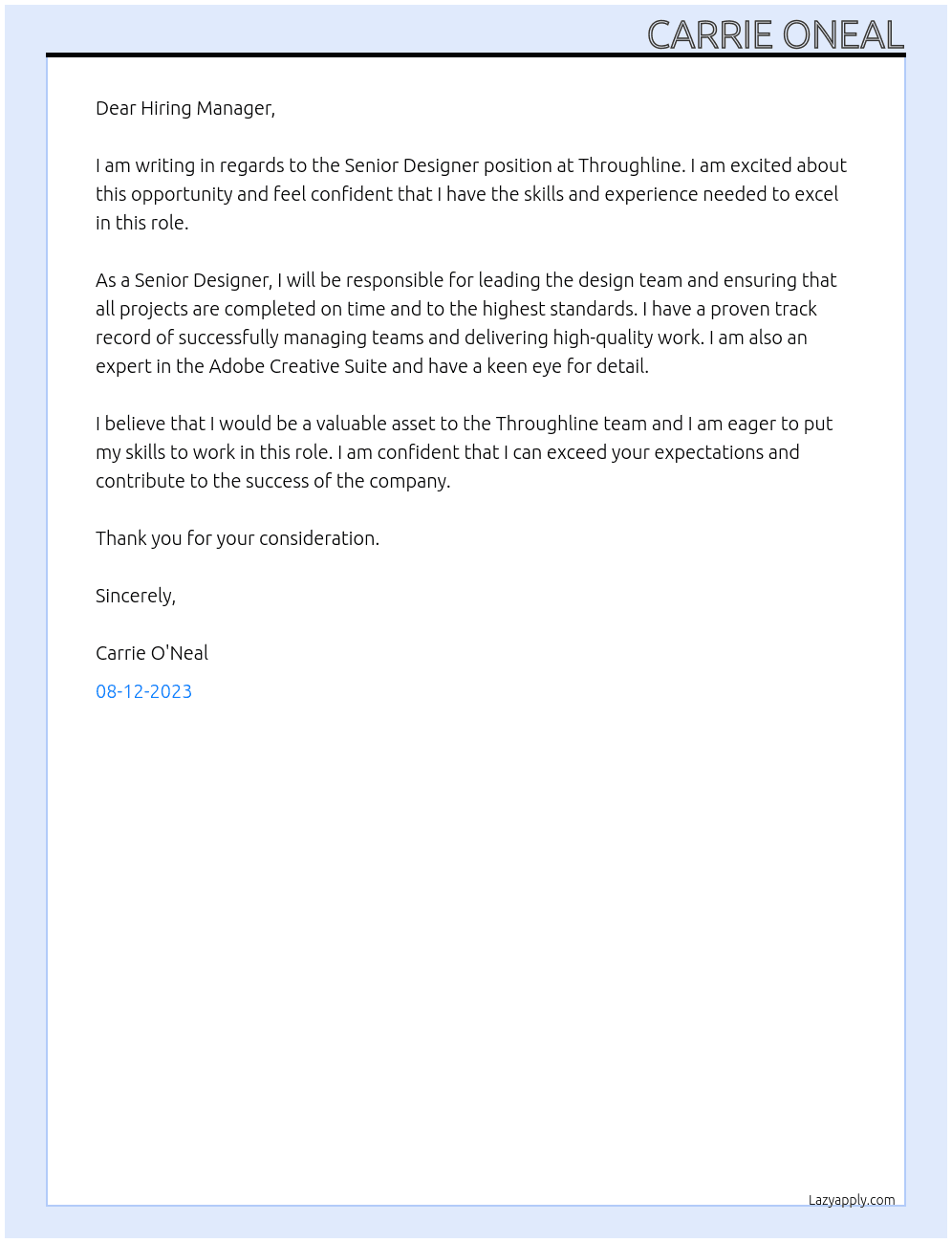 Senior Designer At Throughline Cover Letter