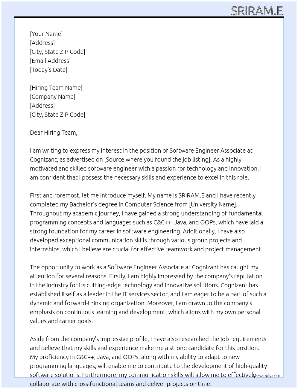 Cover letter for software engineer associate - LazyApply