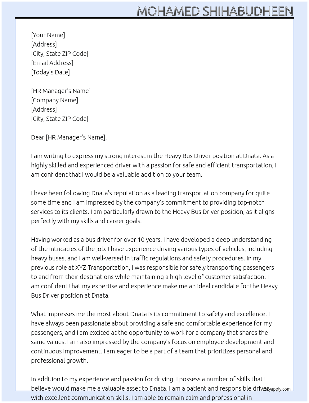 Heavy bus driver At Dnata Cover Letter