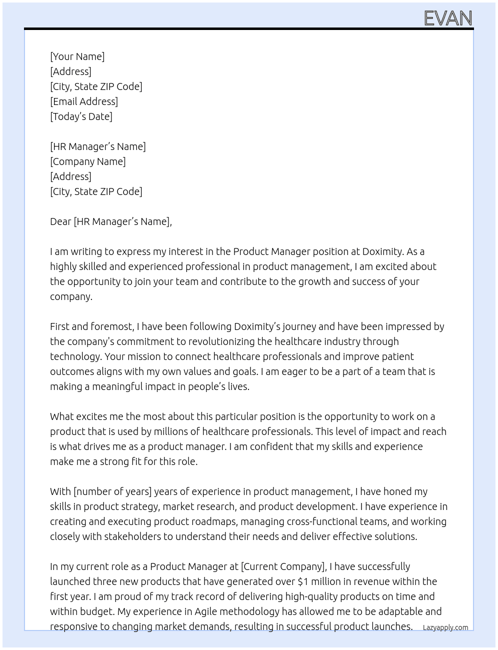 Product Manager At Doximity Cover Letter