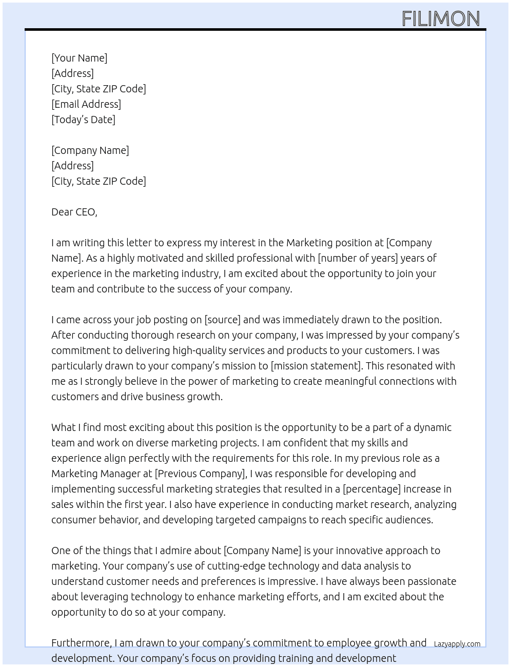 Marketing  At Company  Cover Letter