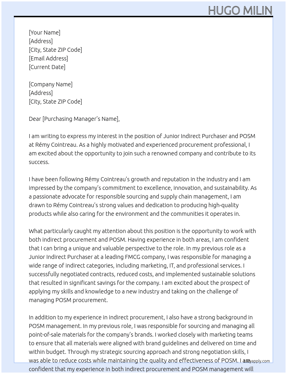 Acheteur·se Junior Indirectes & POSM At Rémy Cointreau Cover Letter