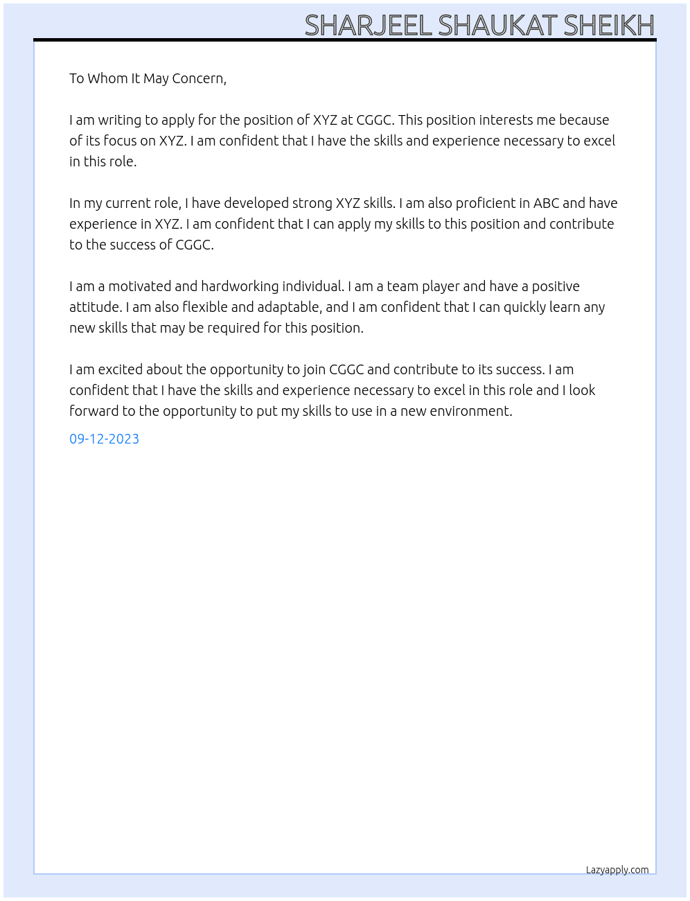 XYZ At CGGC Cover Letter