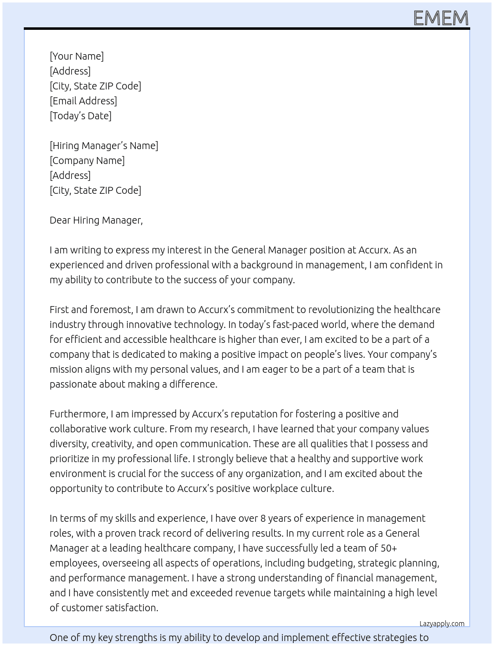 General Manager At Accurx Cover Letter
