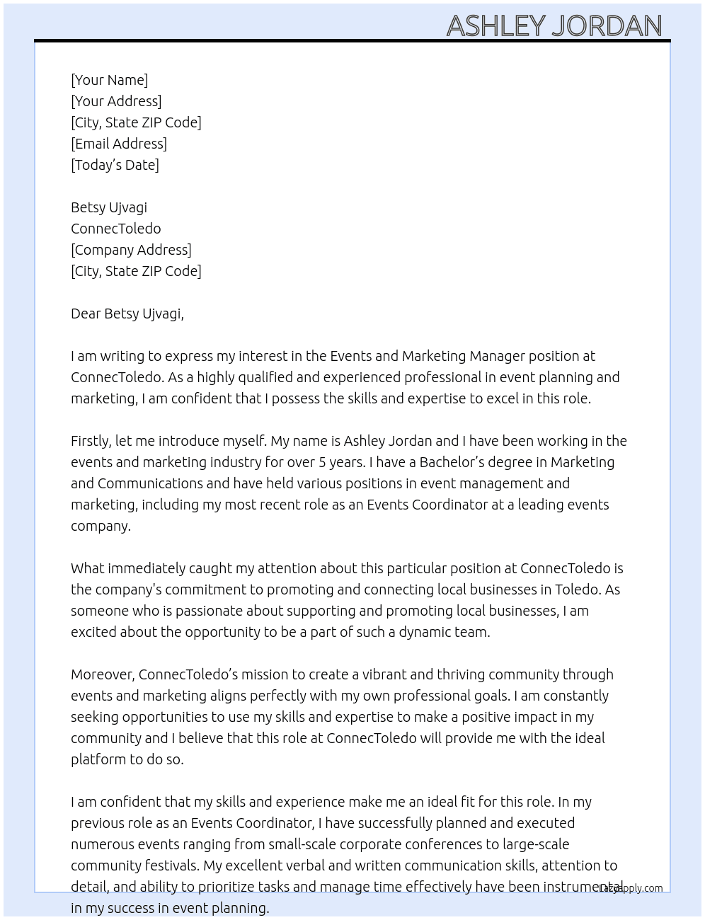 Events and Marketing Manager At ConnecToledo Cover Letter
