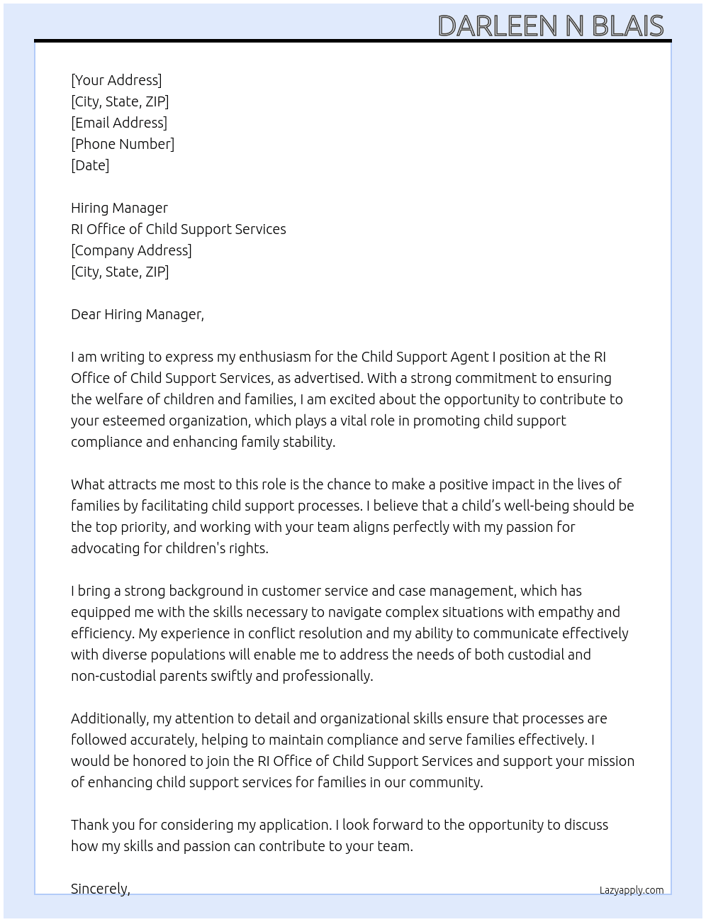 Cover letter for child support agent i - LazyApply