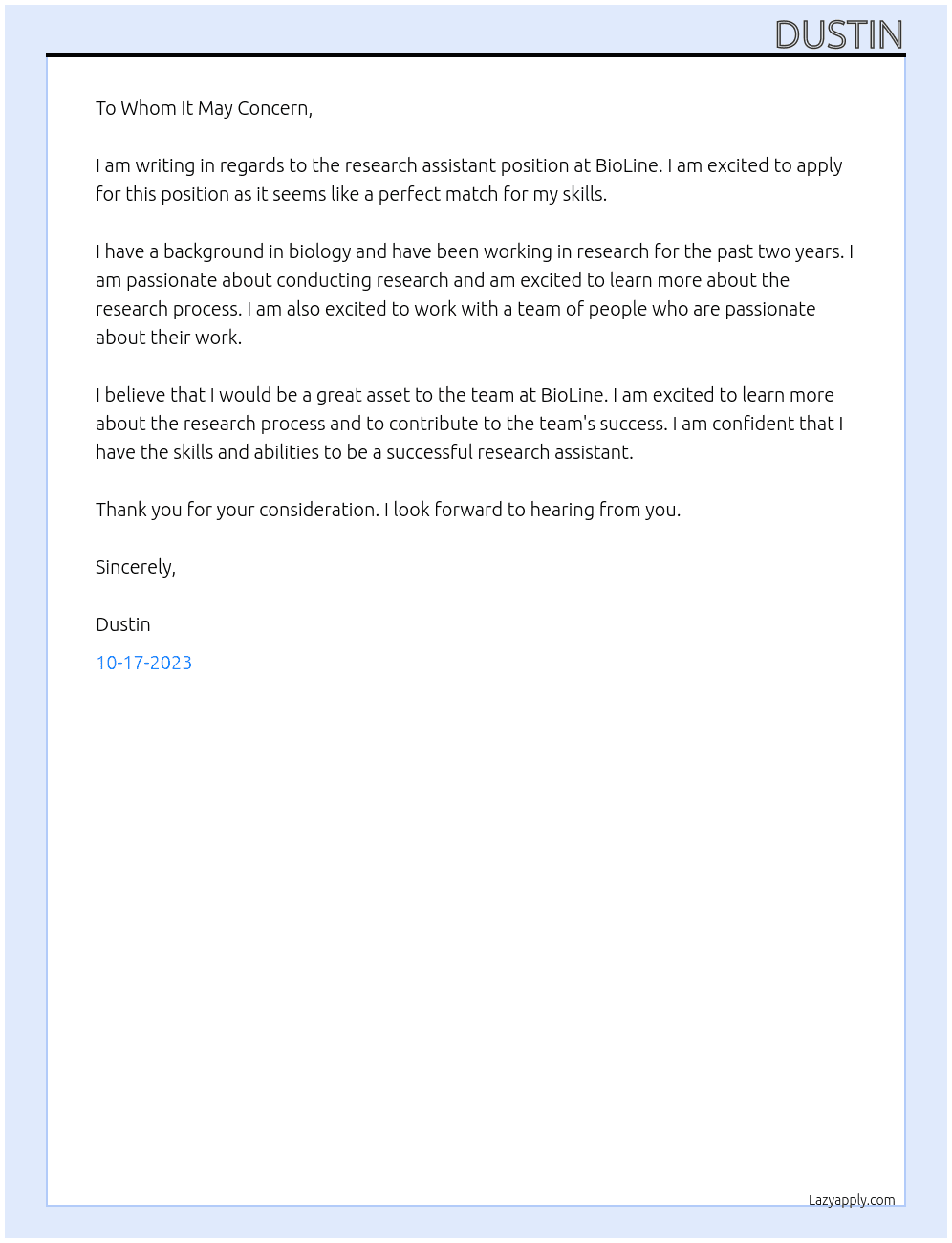 research assistant At BioLine Cover Letter
