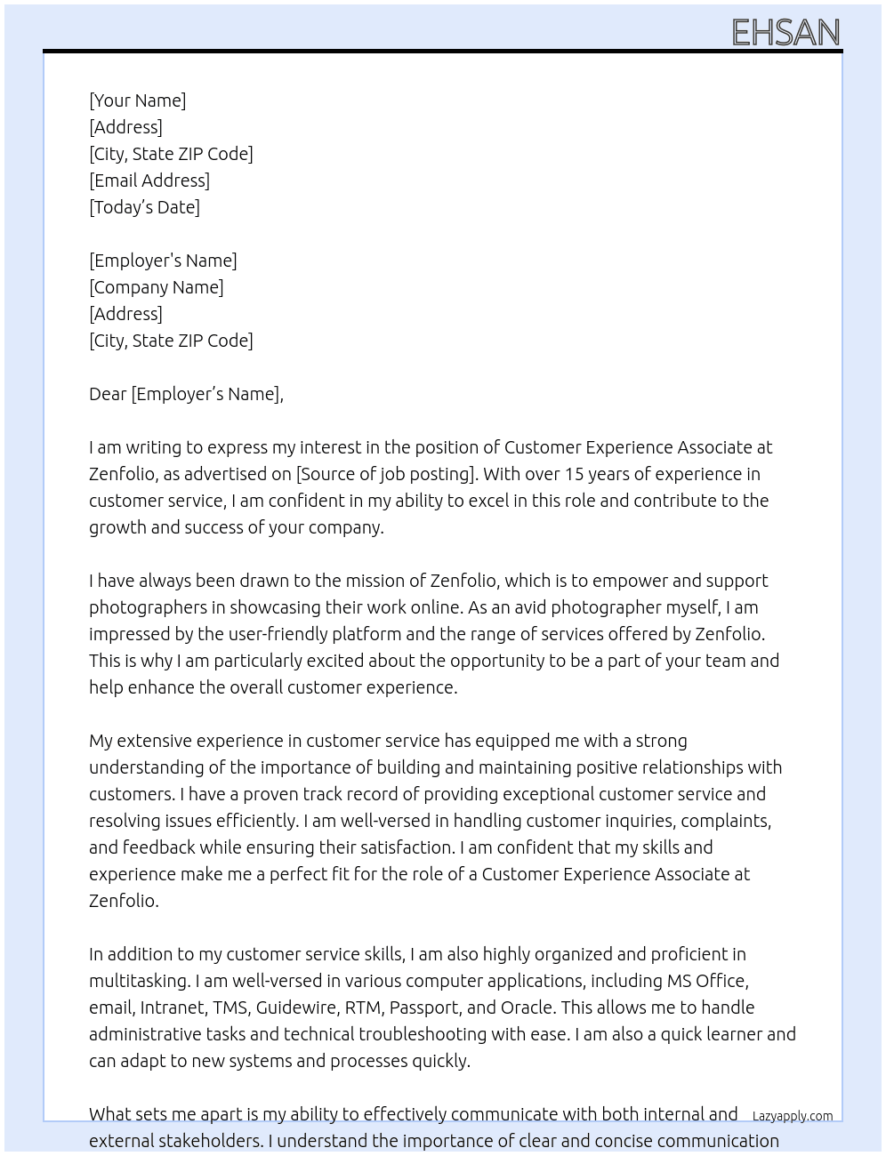 Customer Experience Associate At Zenfolio Cover Letter