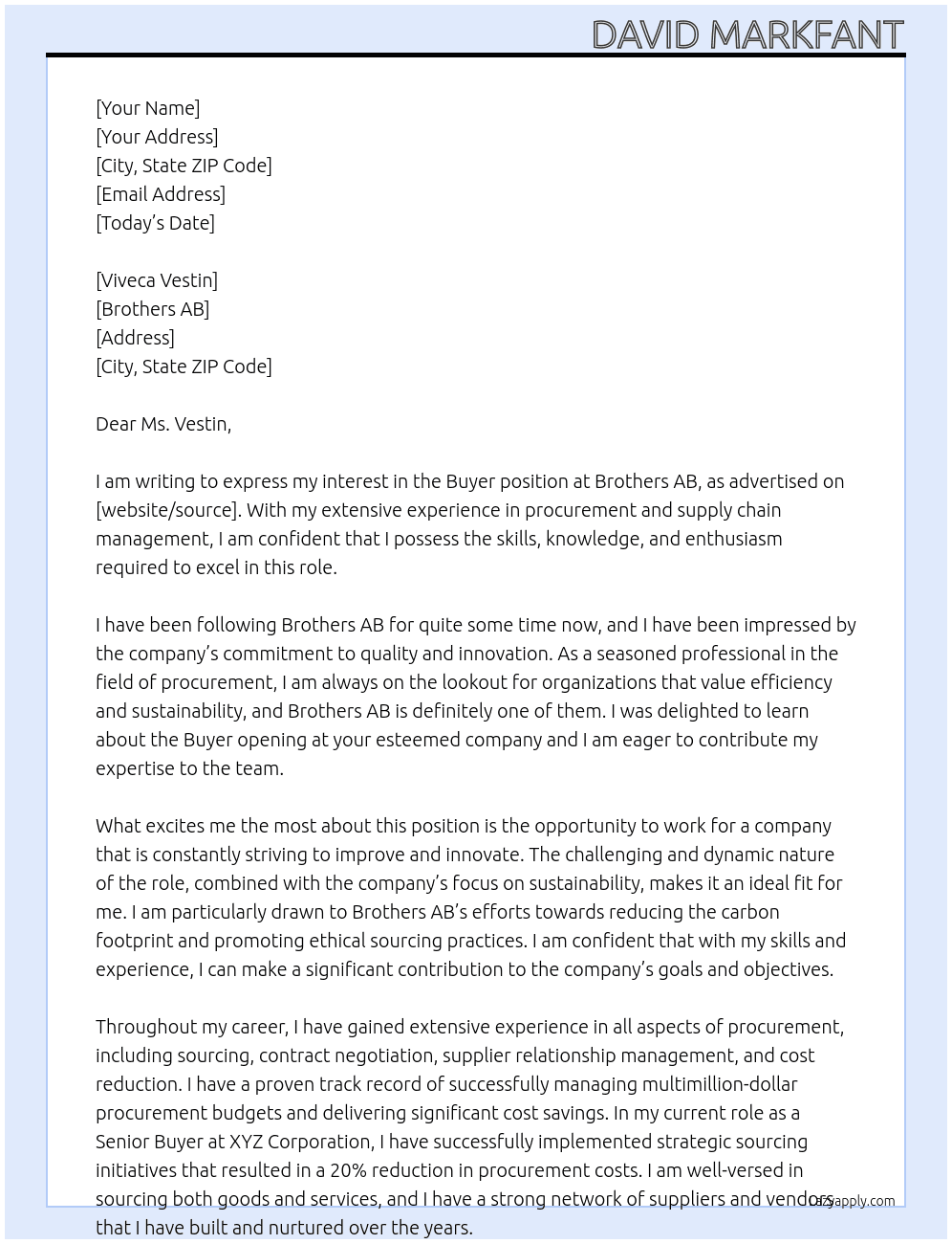 Buyer At Brothers AB Cover Letter
