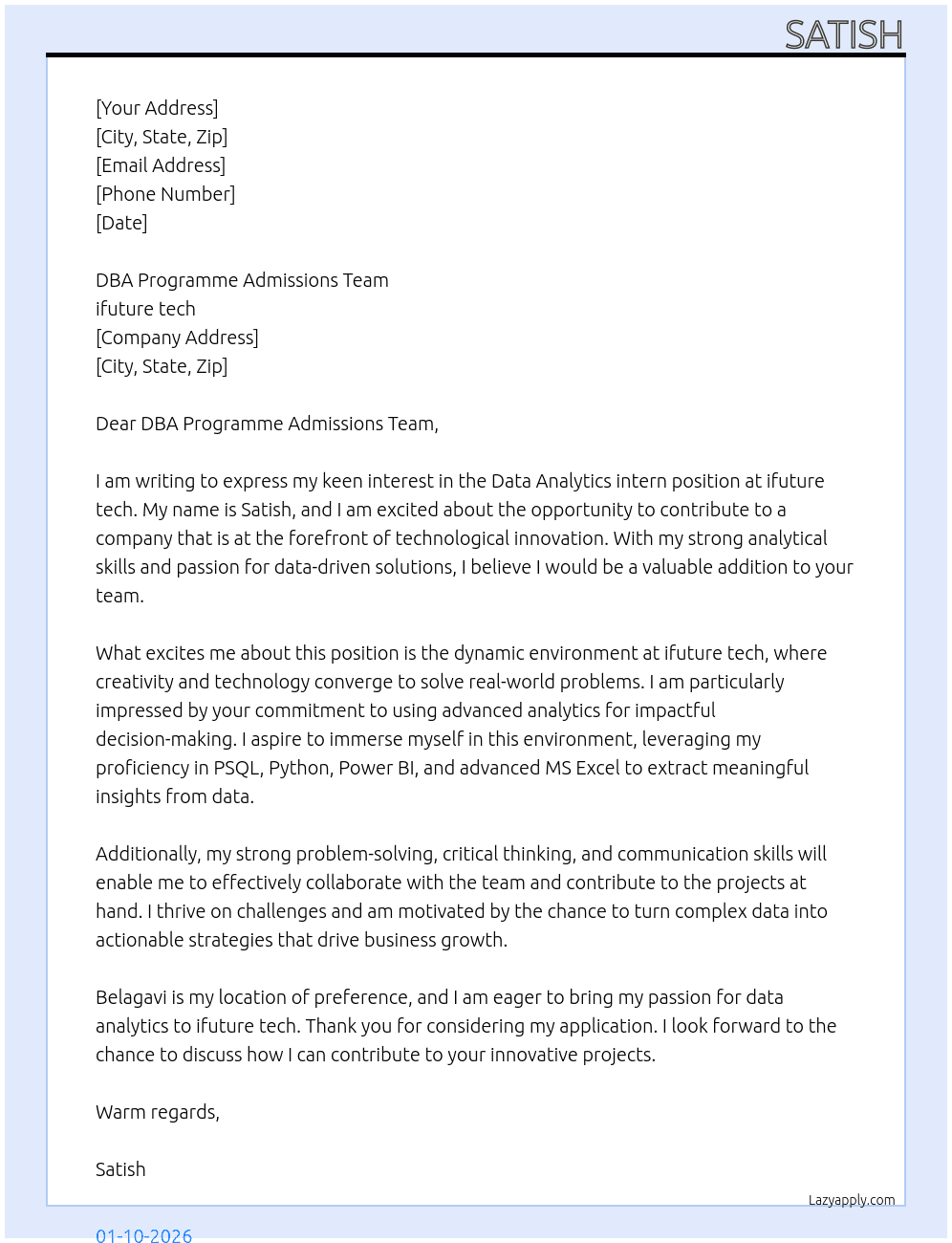 INTERN  At ifuture tech Cover Letter