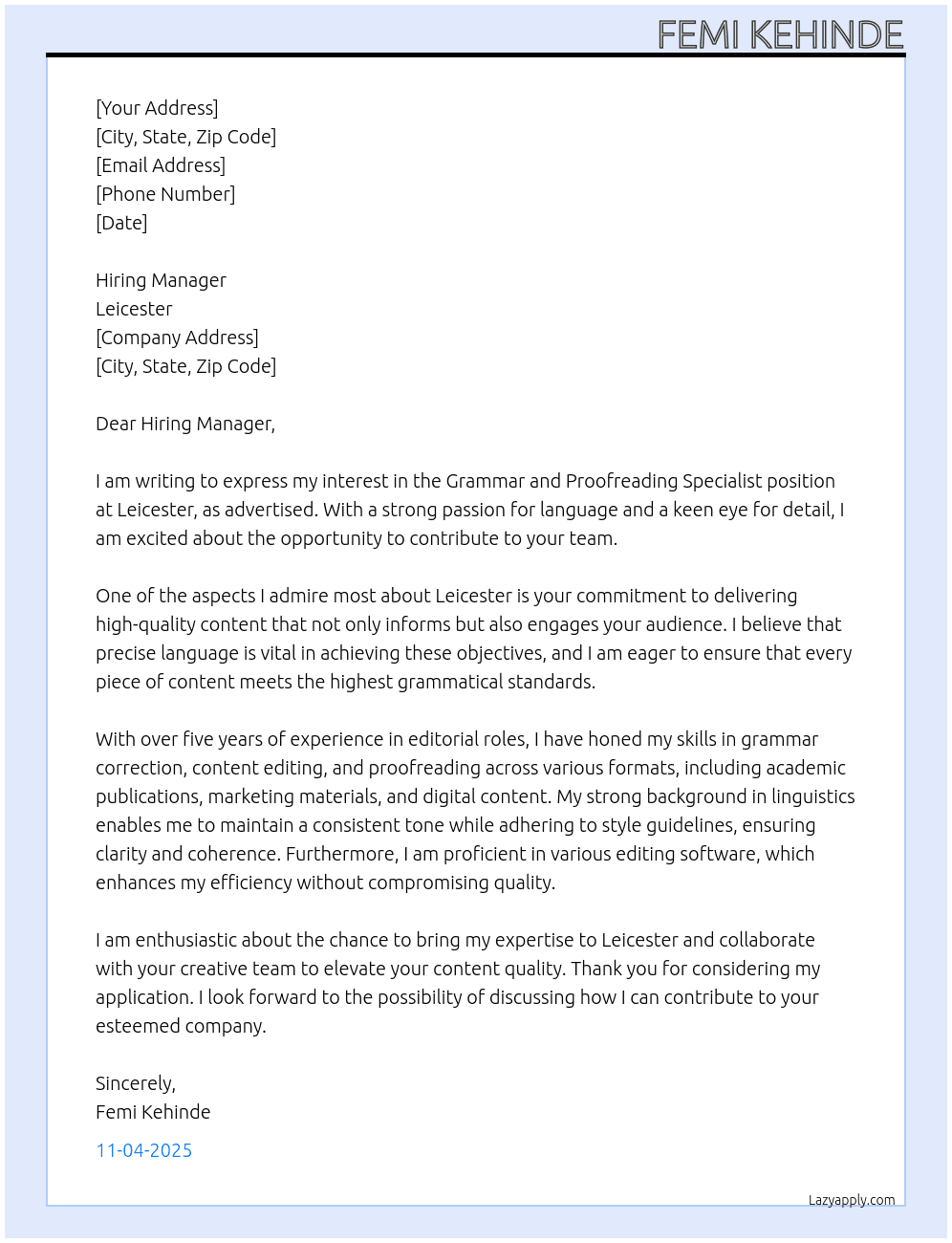 Cover letter for grammar and proofreading specialist - LazyApply
