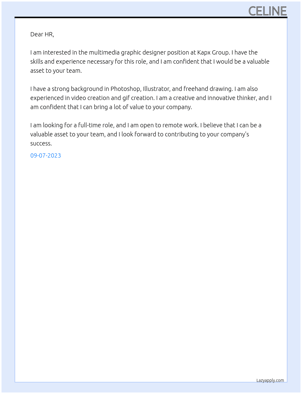 Multimedia Graphic Designer At Kapx Group Cover Letter