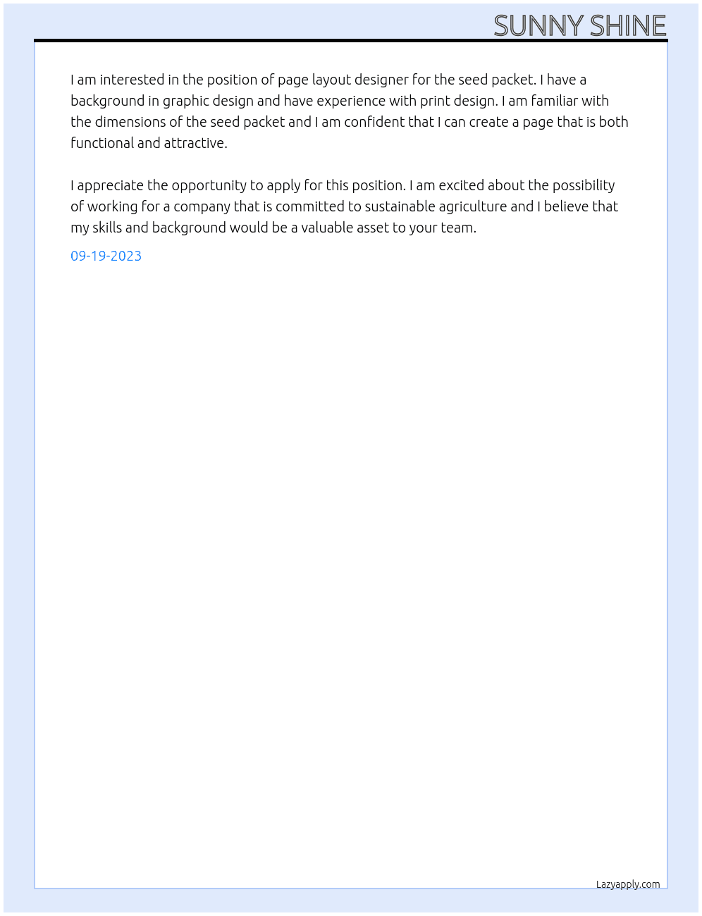 The page should allow to lookup of a product and display the title, vendor, primary image and country of origin. Input boxes should allow a batch number and some bespoke text to be entered.  The page should be laid out to enable it to be printed on the seed packet - image attached. Page size/packet dimensions to be provided. At sunny shine Cover Letter